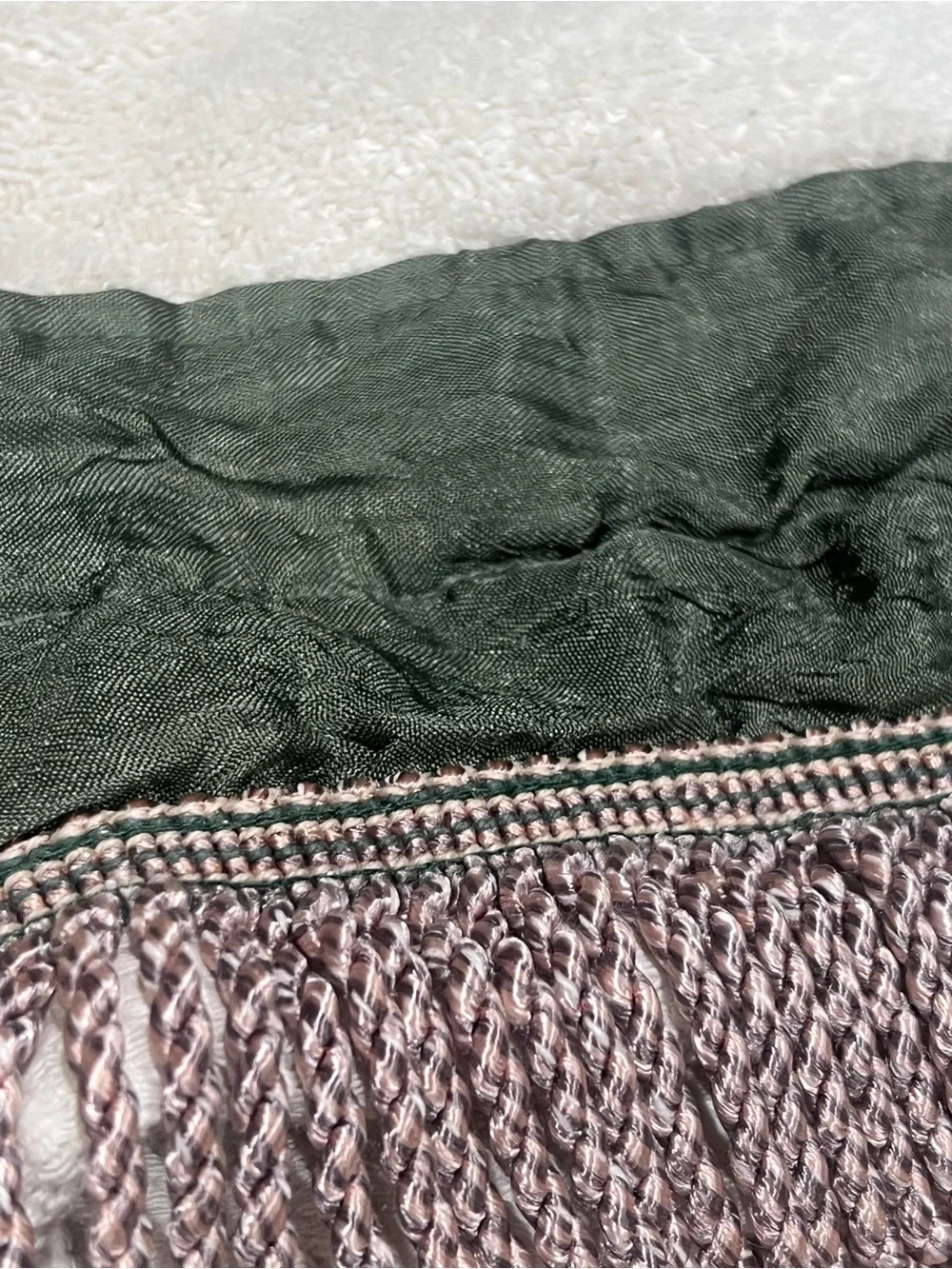 Croscill 100% Cotton Hand Towels 16x28 White/Green/Gray Fringed Set of 2
